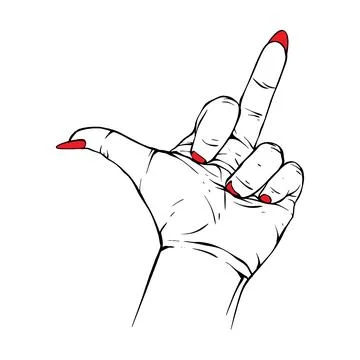 Long red nails hand drawn gesture sketch vector illustration line art Stock Illustration