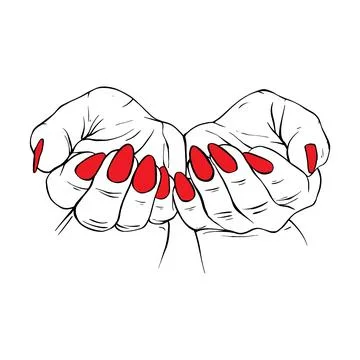 Long red nails hand drawn gesture sketch vector illustration line art Stock Illustration