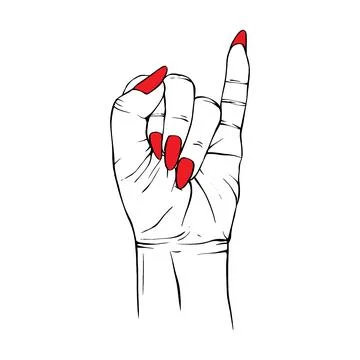 Long red nails hand drawn gesture sketch vector illustration line art Stock Illustration