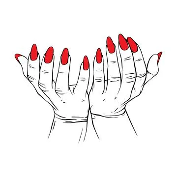 Long red nails hand drawn gesture sketch vector illustration line art Stock Illustration