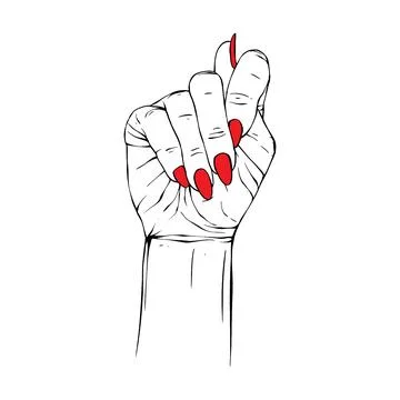 Long red nails hand drawn gesture sketch vector illustration line art Stock Illustration