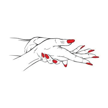 Long red nails hand drawn gesture sketch vector illustration line art Stock Illustration