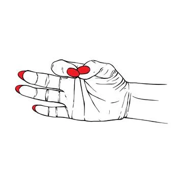 Long red nails hand drawn gesture sketch vector illustration line art Stock Illustration