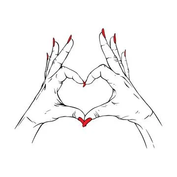 Long red nails hand drawn gesture sketch vector illustration line art Stock Illustration