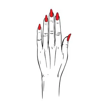Long red nails hand drawn gesture sketch vector illustration line art Stock Illustration