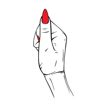Long red nails hand drawn gesture sketch vector illustration line art Stock Illustration