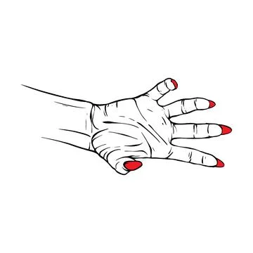 Long red nails hand drawn gesture sketch vector illustration line art Illustrazione stock