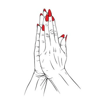 Long red nails hand drawn gesture sketch vector illustration line art Stock Illustration