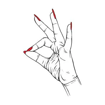 Long red nails hand drawn gesture sketch vector illustration line art Stock Illustration