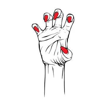 Long red nails hand drawn gesture sketch vector illustration line art Stock Illustration