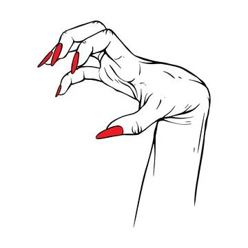 Long red nails hand drawn gesture sketch vector illustration line art Illustrazione stock