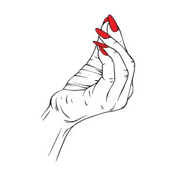 Long red nails hand drawn gesture sketch vector illustration line art Illustrazione stock