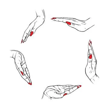 Long red nails hand drawn gesture sketch vector illustration line art Stock Illustration