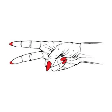 Long red nails hand drawn gesture sketch vector illustration line art Stock Illustration