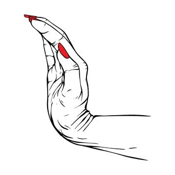 Long red nails hand drawn gesture sketch vector illustration line art Stock Illustration