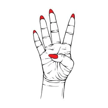 Long red nails hand drawn gesture sketch vector illustration line art Stock Illustration