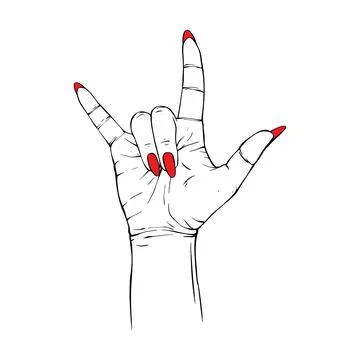 Long red nails hand drawn gesture sketch vector illustration line art Stock Illustration