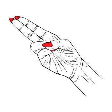 Long red nails hand drawn gesture sketch vector illustration line art Stock Illustration