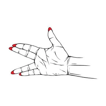 Long red nails hand drawn gesture sketch vector illustration line art Stock Illustration