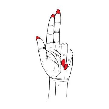 Long red nails hand drawn gesture sketch vector illustration line art Stock Illustration