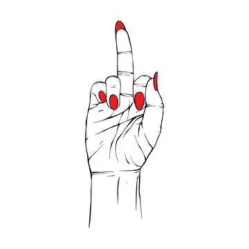 Long red nails hand drawn gesture sketch vector illustration line art Stock Illustration