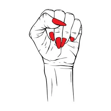 Long red nails hand drawn gesture sketch vector illustration line art Stock Illustration