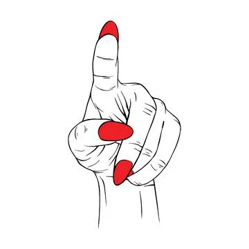 Long red nails hand drawn gesture sketch vector illustration line art Stock Illustration