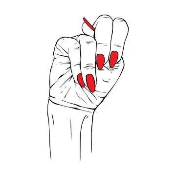Long red nails hand drawn gesture sketch vector illustration line art Illustrazione stock