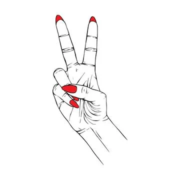 Long red nails hand drawn gesture sketch vector illustration line art Stock Illustration