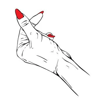 Long red nails hand drawn gesture sketch vector illustration line art Stock Illustration