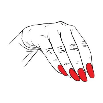 Long red nails hand drawn gesture sketch vector illustration line art Stock Illustration