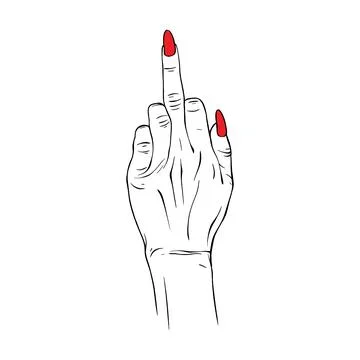 Long red nails hand drawn gesture sketch vector illustration line art Stock Illustration
