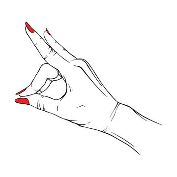 Long red nails hand drawn gesture sketch vector illustration line art Stock Illustration