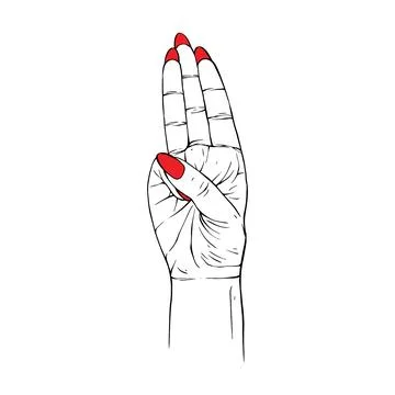 Long red nails hand drawn gesture sketch vector illustration line art Stock Illustration