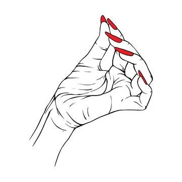 Long red nails hand drawn gesture sketch vector illustration line art Stock Illustration