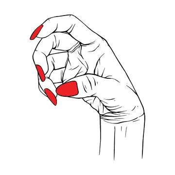 Long red nails hand drawn gesture sketch vector illustration line art Stock Illustration