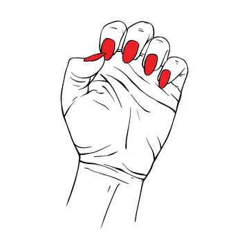 Long red nails hand drawn gesture sketch vector illustration line art Stock Illustration