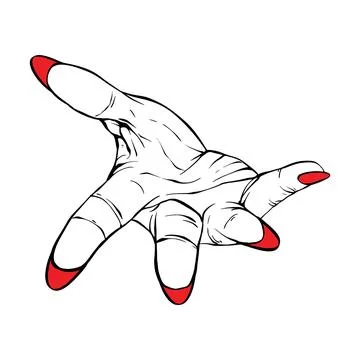 Long red nails hand drawn gesture sketch vector illustration line art Stock Illustration
