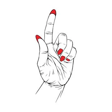 Long red nails hand drawn gesture sketch vector illustration line art Stock Illustration
