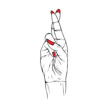 Long red nails hand drawn gesture sketch vector illustration line art Stock Illustration