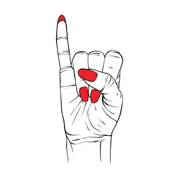 Long red nails hand drawn gesture sketch vector illustration line art Stock Illustration