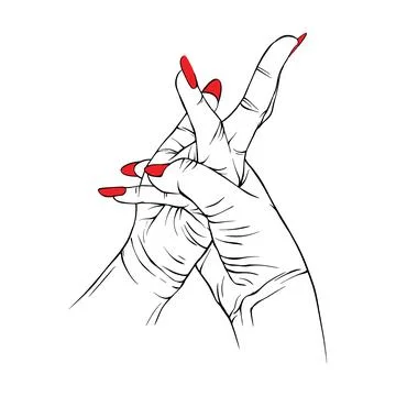 Long red nails hand drawn gesture sketch vector illustration line art Stock Illustration