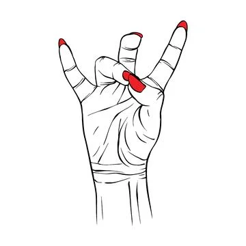 Long red nails hand drawn gesture sketch vector illustration line art Stock Illustration