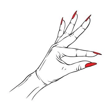 Long red nails hand drawn gesture sketch vector illustration line art Stock Illustration