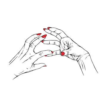 Long red nails hand drawn gesture sketch vector illustration line art Stock Illustration