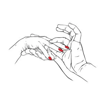 Long red nails hand drawn gesture sketch vector illustration line art Stock Illustration