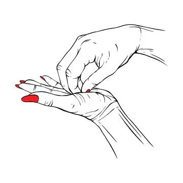 Long red nails hand drawn gesture sketch vector illustration line art Stock Illustration