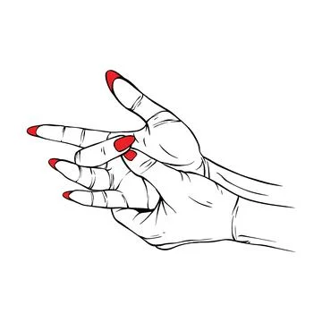 Long red nails hand drawn gesture sketch vector illustration line art Stock Illustration