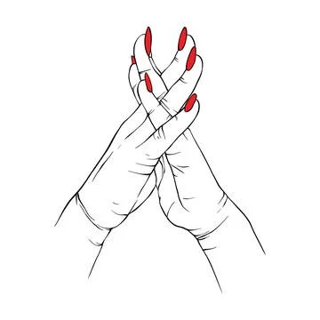 Long red nails hand drawn gesture sketch vector illustration line art Stock Illustration