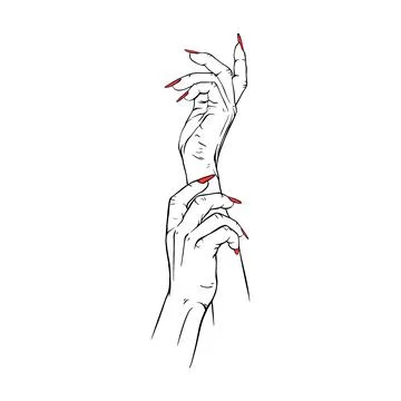 Long red nails two hand drawn gesture sketch vector illustration line art Stock Illustration